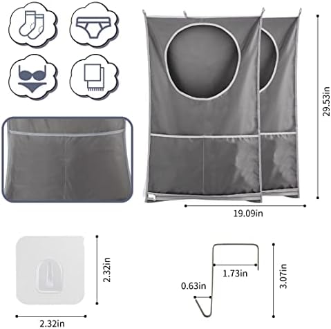 Hanging Laundry Hamper, Over The Door, 2 Grey Pack - Image 7