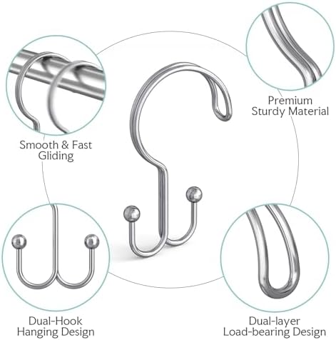 Bathway Shower Curtain Hooks Ring Chrome, Rust Proof Metal Shower Hooks - Image 2