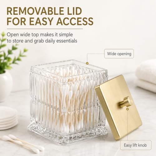 Vince Camuto Home Glass Cotton Jar Holder – Matte Gold Lid, Elegant Bathroom - Image 5