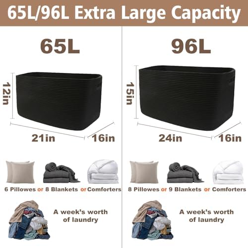 JMvicyroam 65L Large Woven Cotton Rope Blanket Basket - Image 3