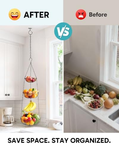 FANGSUN Hanging Fruit Basket for Kitchen, 3-Tier Hanging Fruit Basket - Image 7