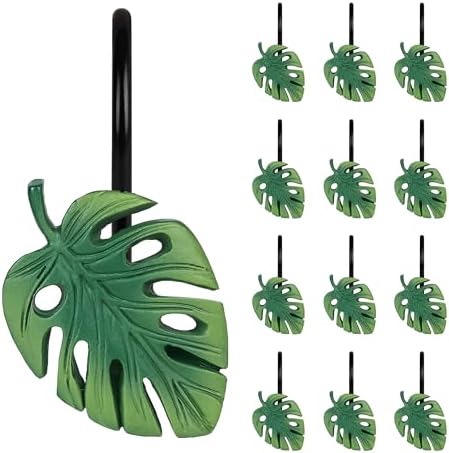 Tropical Leaf Decorative Shower Curtain Hooks, Monstera Deliciosa Leaves Shower by Sunlit