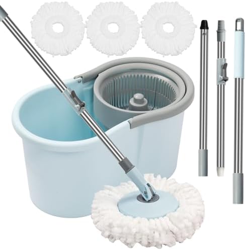 Spin Mop and Bucket with Wringer Set, 360° Spinning Mop Bucket System with 3 by HYZSWGC