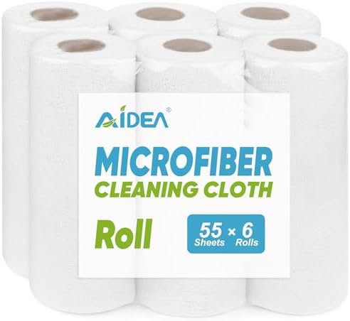 AIDEA White Microfiber Cleaning Cloth-330 Sheets 6 Roll, Shop Rags 11×9" by AIDEAHOME