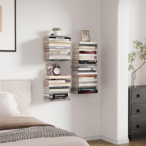 Wawocs Invisible Bookshelves for Wall, 6 Tier Floating Bookshelf Made of Heavy - Image 2