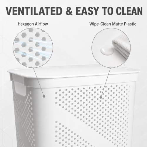 White Laundry Hamper with Hinged Lid, Rectangular 23.9 Inch - Image 7