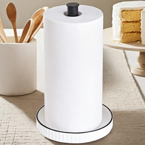 Paper Towel Holder Countertop, Ceramic Base, Fits Double to Family Rolls by VROOMIUM-BETTERDESIGN