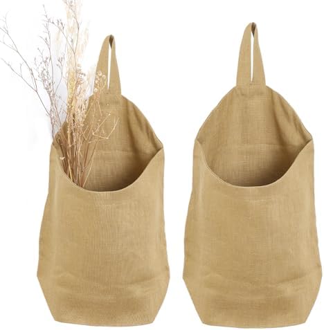 100% Linen Hanging Storage Bags Baskets 2 Pcs, Small Wall Storage Bag by HSOFTIFY