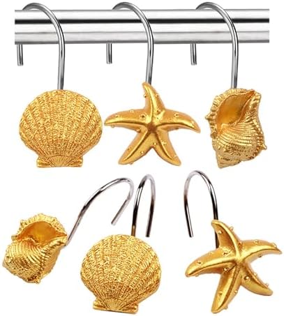 Seashell Shower Curtain Hooks 12pcs Beach Shower Curtain Rings Bath Shower by CJKDXDH