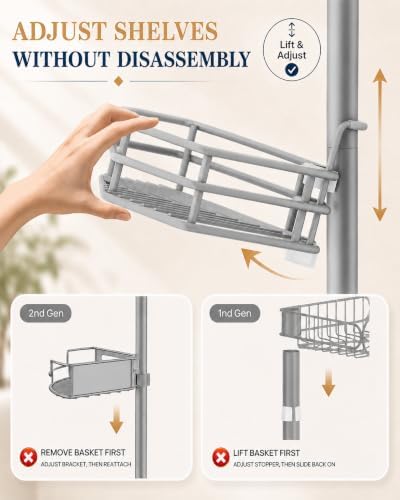 SEIRIONE Corner Shower Caddy Tension Pole, Quick Setup, Rust-Free Bathroom - Image 5