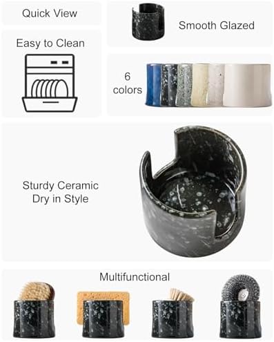 Zoeeker Sponge Holder for Kitchen, Ceramic Sink Caddy Scrub Sponge Rack - Image 2