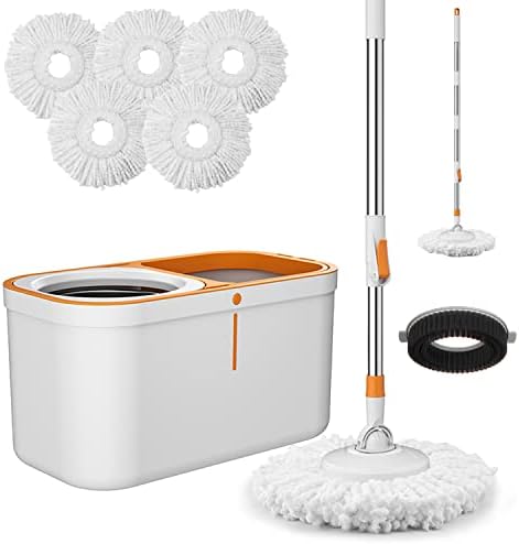 Spin Mop 61in Long Handle 5 Refills Large Floor Mop and Bucket Set System by Yourhouseworkhelper