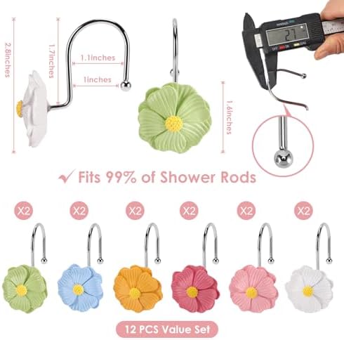 Flower Shower Curtain Hooks, 12 Pack Rustproof Stainless Steel Decorative - Image 3