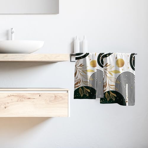 Mid Century Boho Hand Towels Gold Tropical Leaf Art Decorative Absorbent Drying - Image 6