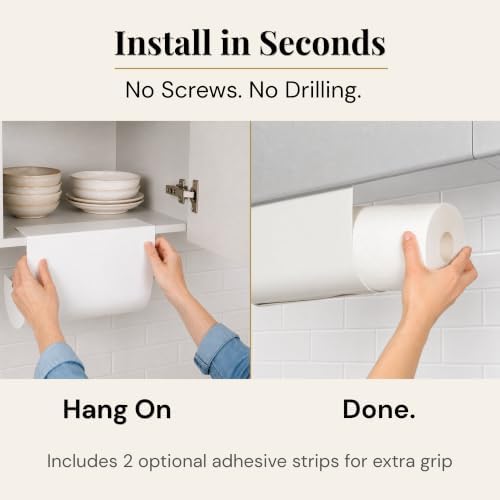 Aureo Paper Towel Holder Under Cabinet, No Drill, Hooks Over Shelf - Image 2