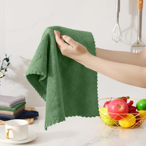 Homaxy Super Soft 12 Pack Kitchen Towels and Dishcloths Set, Grass Green - Image 3