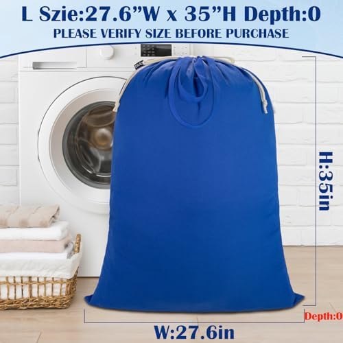 Laundry Bag with Handles & Drawstring Closure, 27.6"Wx35"H Blue - Image 6