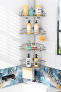 HAMITOR Shower Caddy Tension Pole: 4-Tier Rustproof Bathroom Corner Shelf by HAMITOR