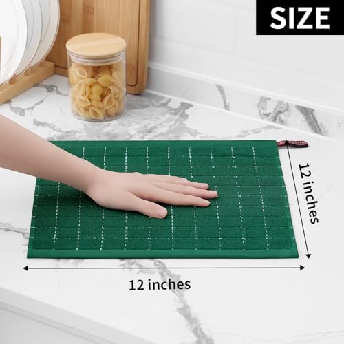 Homaxy 100% Cotton Terry Kitchen Dish Cloths, 12 Pack, Dark Green - Image 5