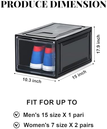 MMBABY 12 Pack Acrylic Black Shoe Boxes– Ultra Plastic Stackable Sneaker Storage - Image 2