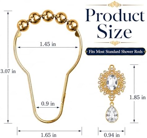 12PCS White Gem Shower Curtain Hooks, Elegant Bathroom Decor - Image 3