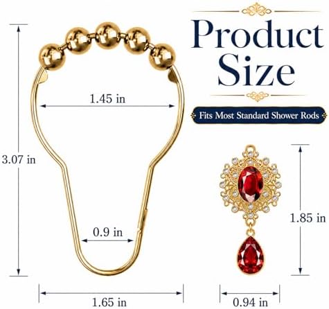 12PCS Red Gem Shower Curtain Hooks, Elegant Bathroom Decor - Image 3
