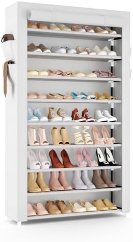 VILICK Shoe Rack with Cover Narrow Shoe Organizer with Pockets 10 Tier Tall by VILICK
