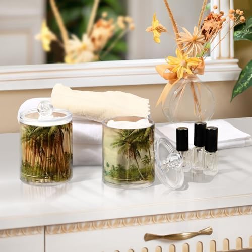 2 Pack Apothecary Jars Bathroom Vintage Palm Trees Qtip Holder Dispenser Clear - Image 7