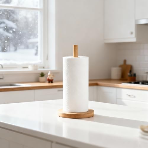 Bamboo Paper Towel Holder Countertop 1 Pack Thick Sturdy Base, Standing Paper - Image 4