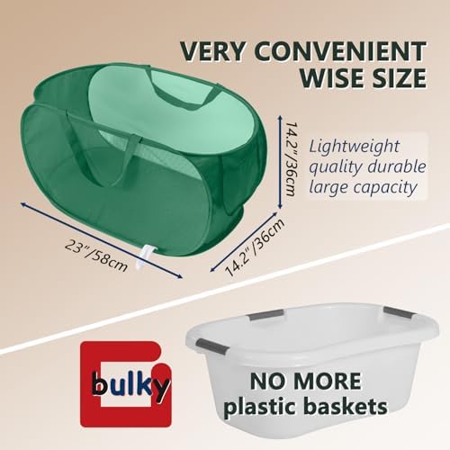 Collapsible Laundry Hamper Basket, Pop Up Mesh Foldable Bag - Image 3
