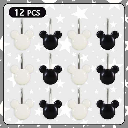 12-Piece Black White Mouse Shower Curtain Hooks - Image 2