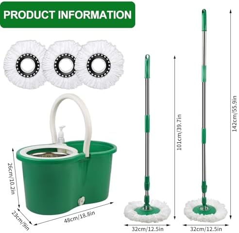 Spin Mop and Bucket with Wringer Set, 360° Rotating Head Mop Bucket System with - Image 5
