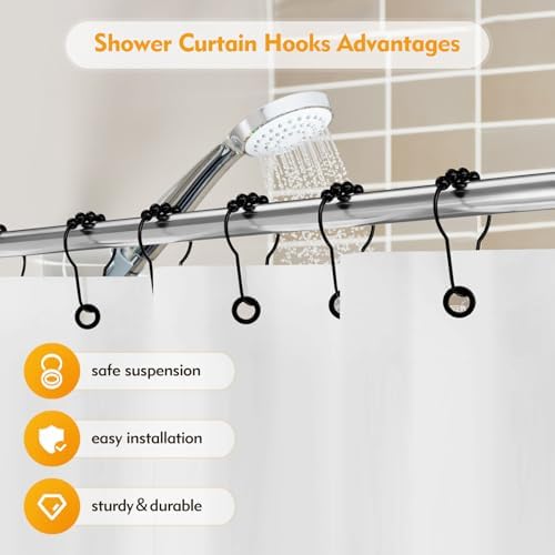12 PCS Shower Curtain Hooks, Practical Black Shower Curtain Hooks - Image 4