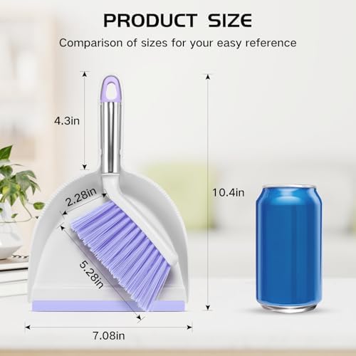 NACENA Mini Broom and Dustpan Set, Small Dust Pan and Brush Set, Light&Purple - Image 2