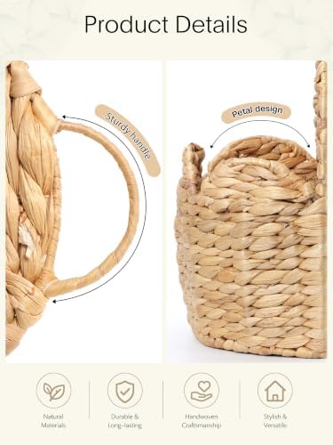 2 PC Door Basket Scalloped Hanging Storage Basket, Water Hyacinth Woven Wall - Image 3