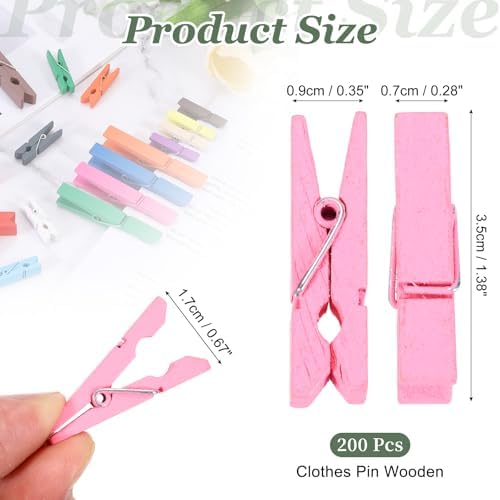 uxcell 200 Pcs Wooden Clothespins, 1.4 Inch Clothes Pins Wooden Colored Small - Image 2