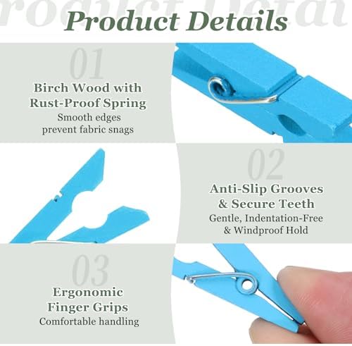 uxcell 100 Pcs Wooden Clothespins, 1.4 Inch Clothes Pins Wooden Colored Small - Image 3