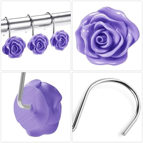 Cute Rose Floral Shower Curtain Hooks Rings - Image 3