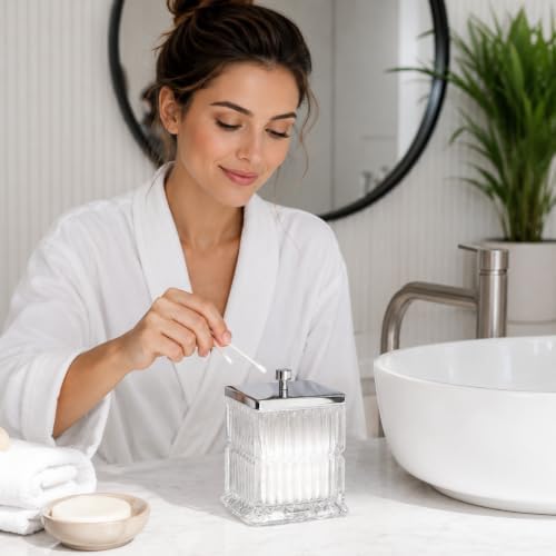 Vince Camuto Home Glass Cotton Jar Holder – Silver Lid, Elegant Bathroom - Image 7