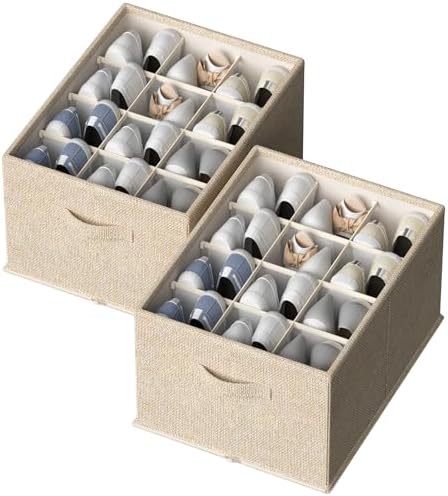 FHSQX 2 Pack Shoe Organizer for Closet, Foldable Shoe Organizer, Fits up to 24 by FHSQX