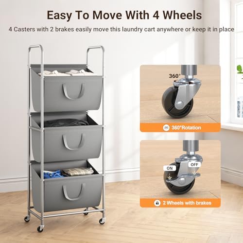 ELYKEN 3-Tier Vertical Rolling Laundry Hamper - Image 6
