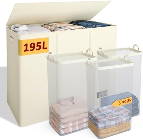 195L Laundry Hamper 3 Section, Large Laundry Hamper by Vincona