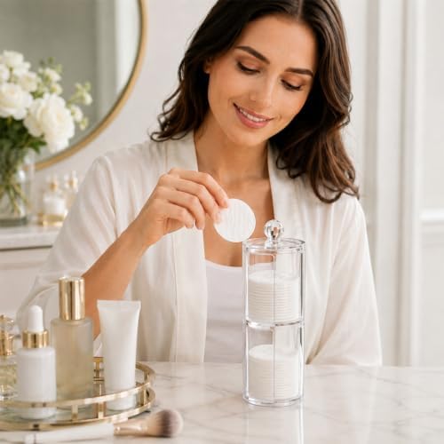2 Pcs Cotton Round Holder with Lid Plastic Pad Dispenser - Image 6