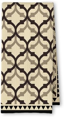 Beige and Brown Moroccan Kitchen Towels, Boho Abstract Dish Tea Towels by Unknown