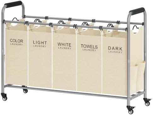 Tajsoon Laundry Sorter 5 Section, Clothes Hamper by Tajsoon