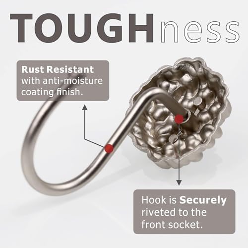 Brushed Nickel Shower Curtain Hooks: Rust Proof Metal Curtain Rings - Image 5