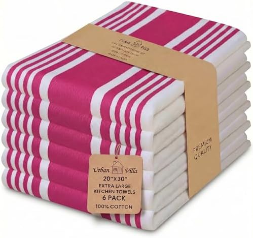 Urban Villa Kitchen Towels Cotton Dish Towel 20”x30” Fuchsia White by CottonTrends
