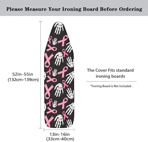 Skeleton Hand Pink Ribbon Ironing Board Cover, Breast Cancer Awareness - Image 5