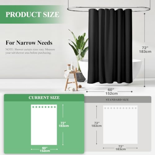Dynamene Stall Waffle Shower Curtain 256 GSM Heavy Fabric 60x72 Black - Image 2