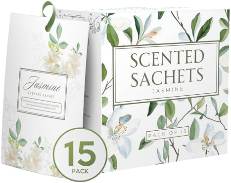15 Pack Jasmine Sachets for Drawers and Closets, Scented Sachets for Drawers by LindasEssentials